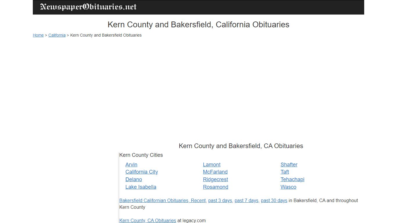 Kern County & Bakersfield, CA Obituaries, 200+ indexes
