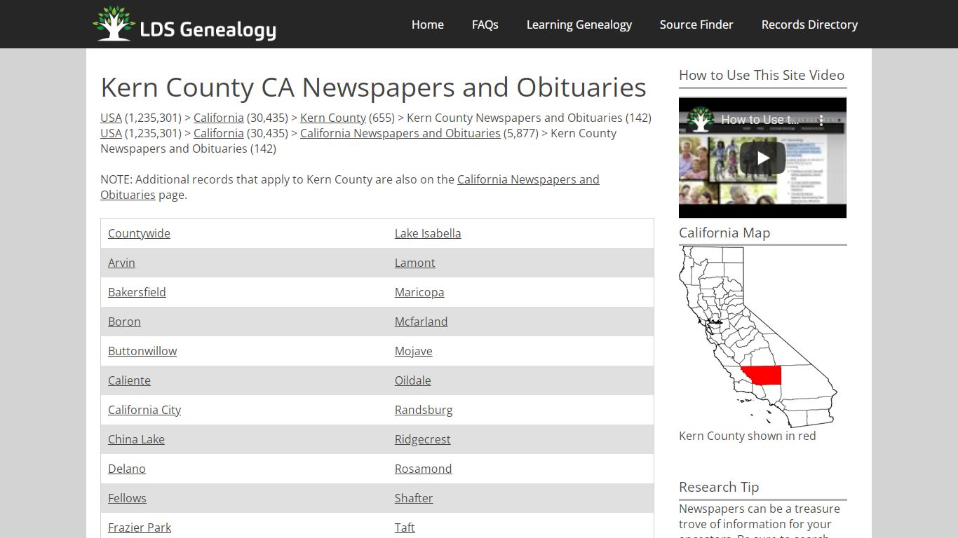 Kern County CA Newspapers and Obituaries - LDS Genealogy