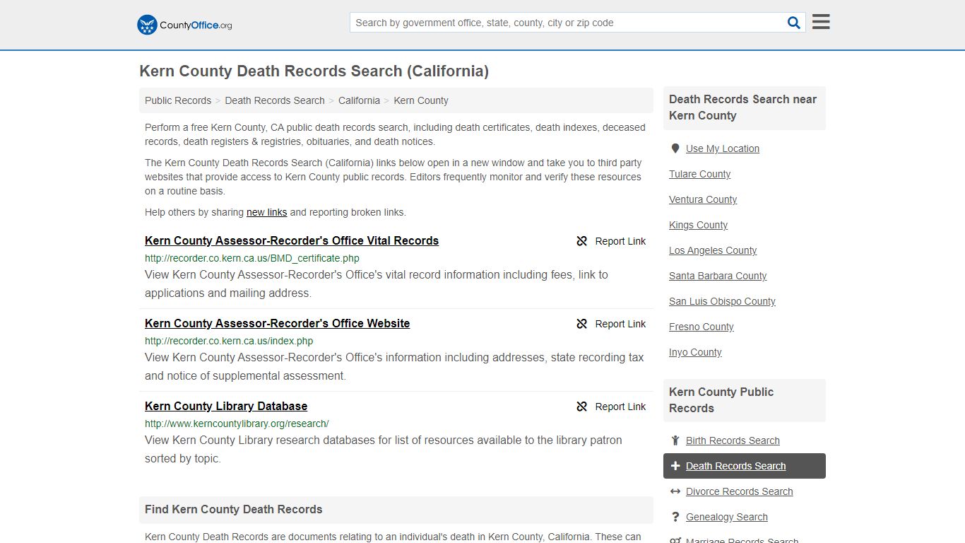 Kern County Death Records Search (California) - County Office