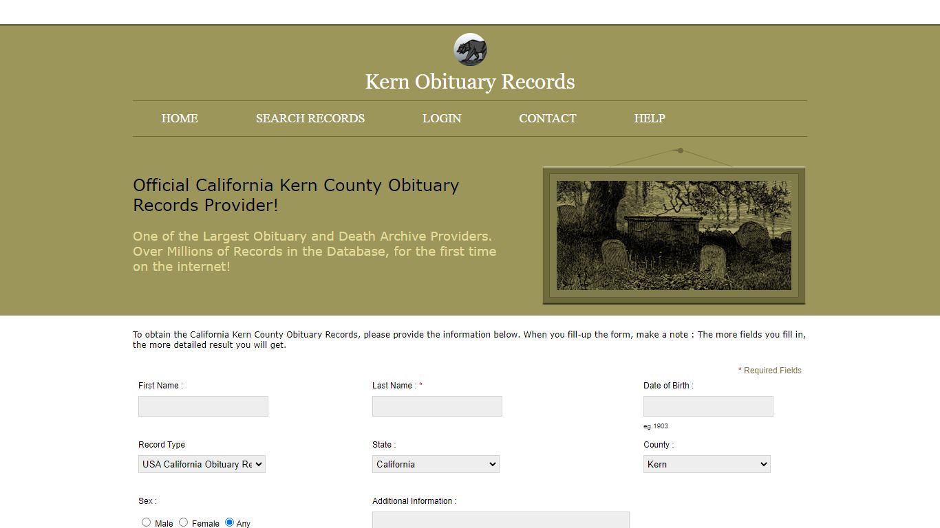 Public Records of Kern County. California State Obituary Records