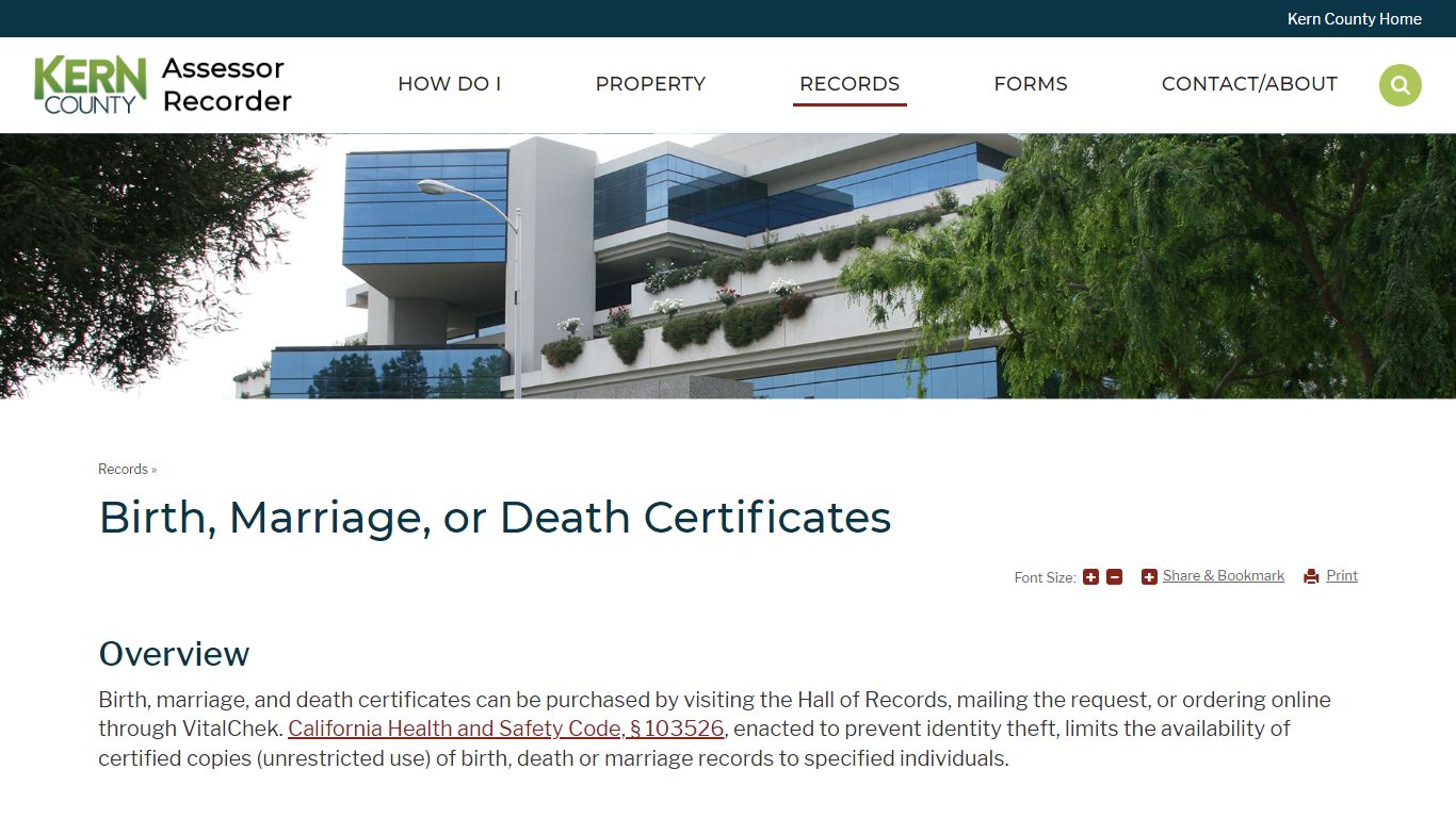 Birth, Marriage, or Death Certificates | Kern County, CA